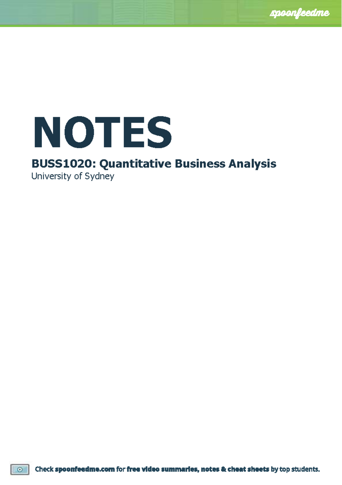BUSS1020 Notes - NOTES BUSS1020: Quantitative Business Analysis ...