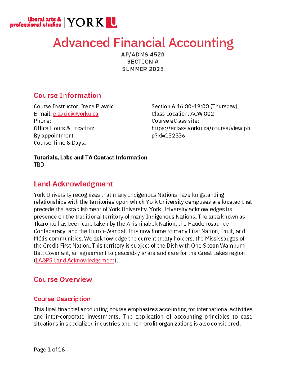 SU25 ADMS 4520 Advanced Financial Accounting Course Outline - Studocu
