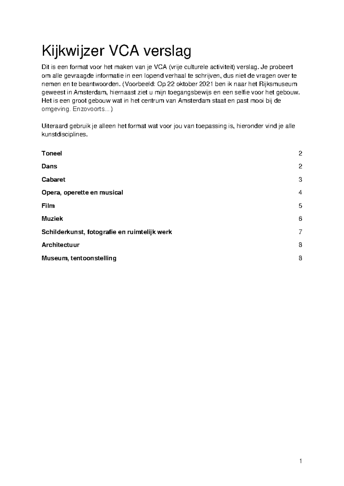 Kijkwijzer VCA Verslag: Structuur en Inhoud voor Cultuur Activiteiten ...