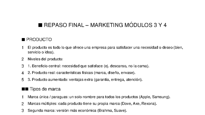 Repaso Final Marketing Módulos 3 y 4: Estrategias de Producto y Precio ...