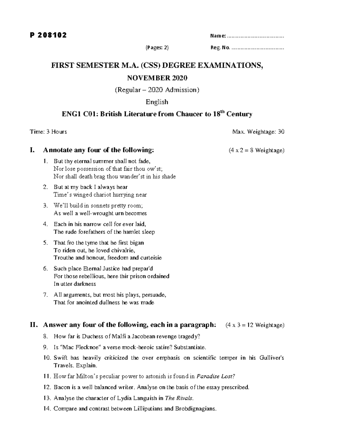 ENG1 C01: Final Exam Notes on British Literature from Chaucer to 18th ...