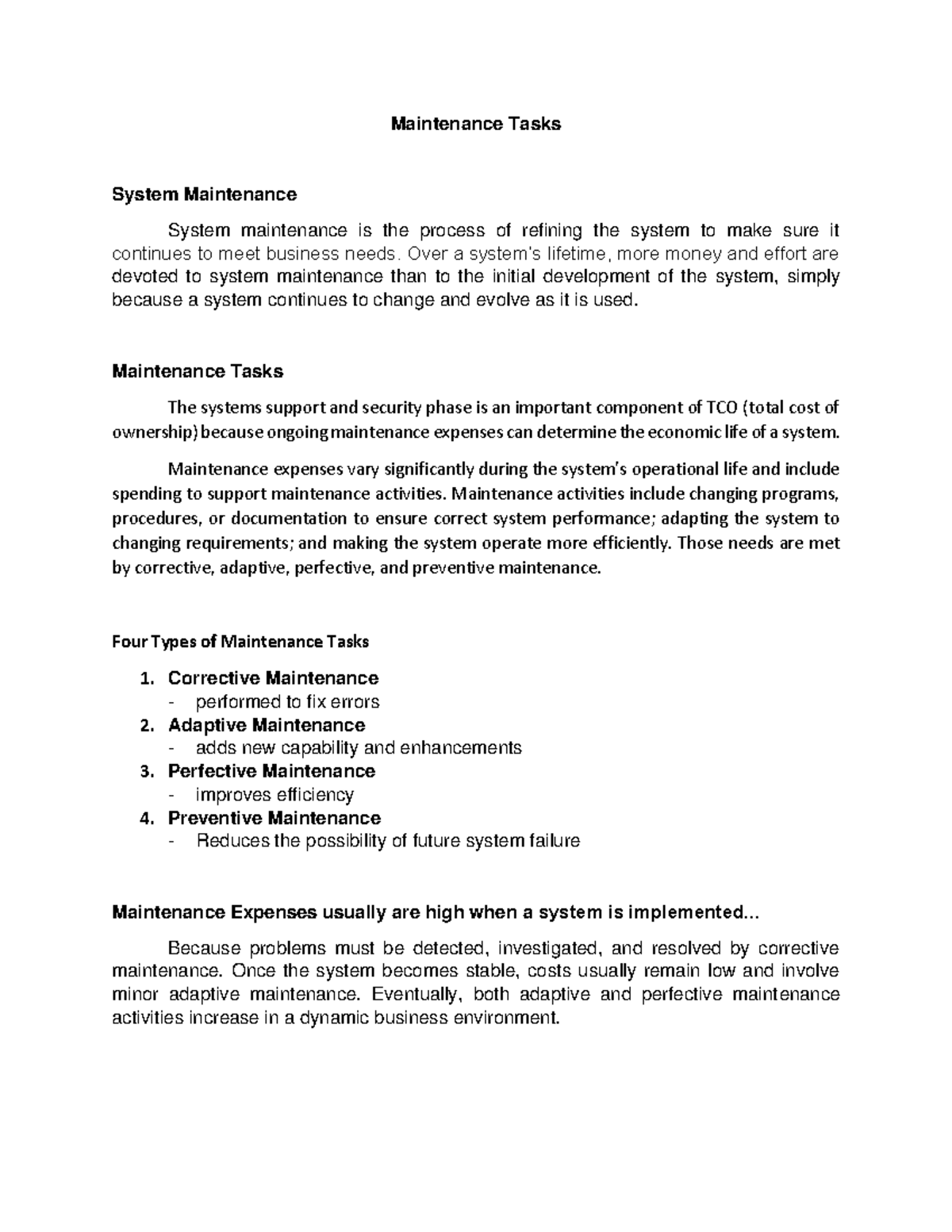 Maintenance Tasks Report - Maintenance Tasks System Maintenance System ...