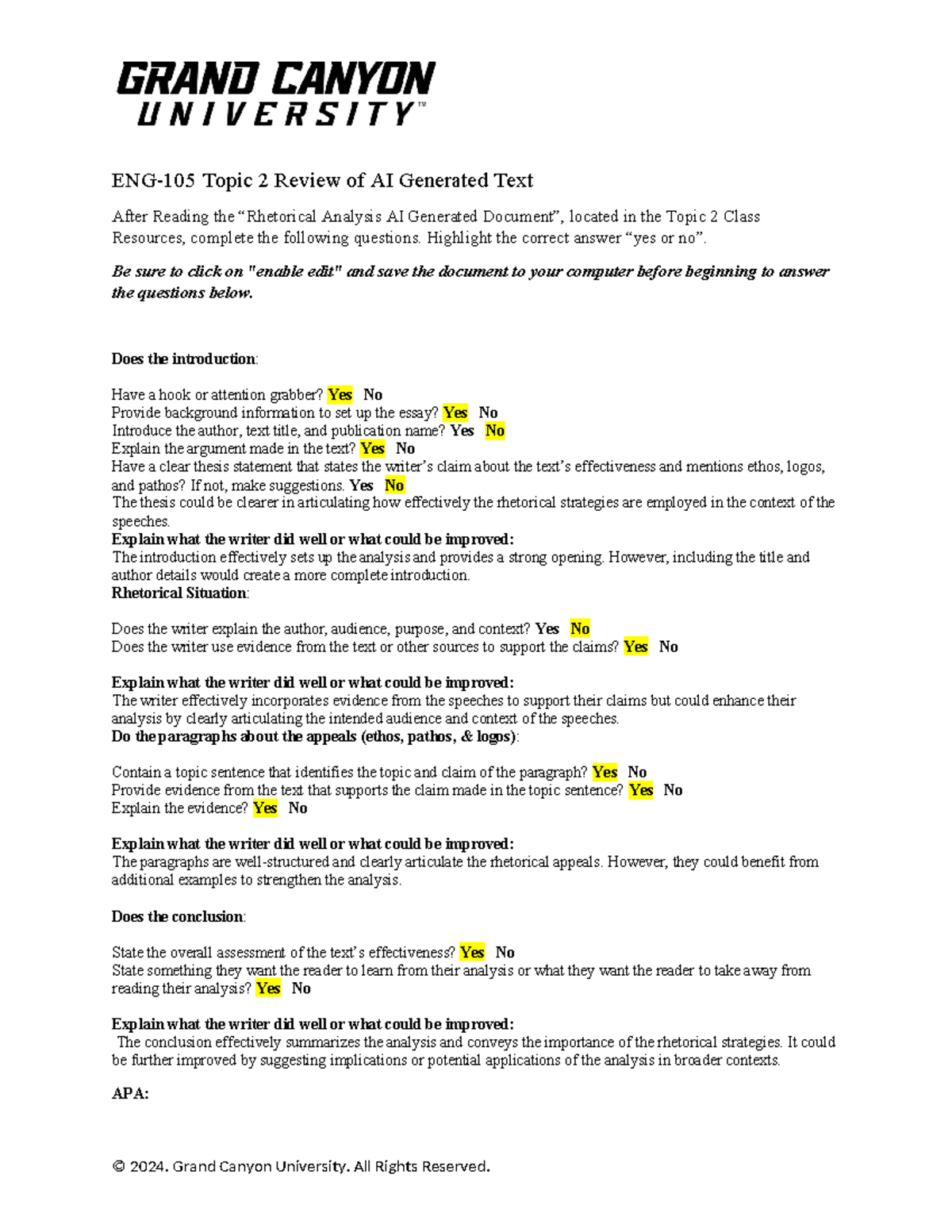 ENG-105 T2 Rhetorical Analysis Review of AI Generated Text