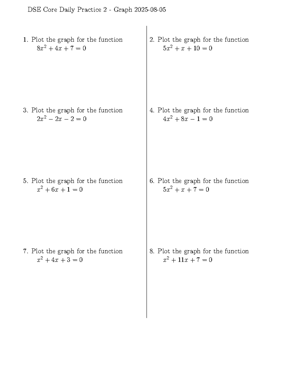 DSE Core Daily Practice 2: Quadratic Graphs and Plots - Studocu