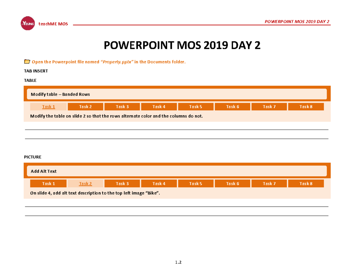 POWERPOINT MOS 2019 DAY 2: Tasks and Modifications Guide - Studocu