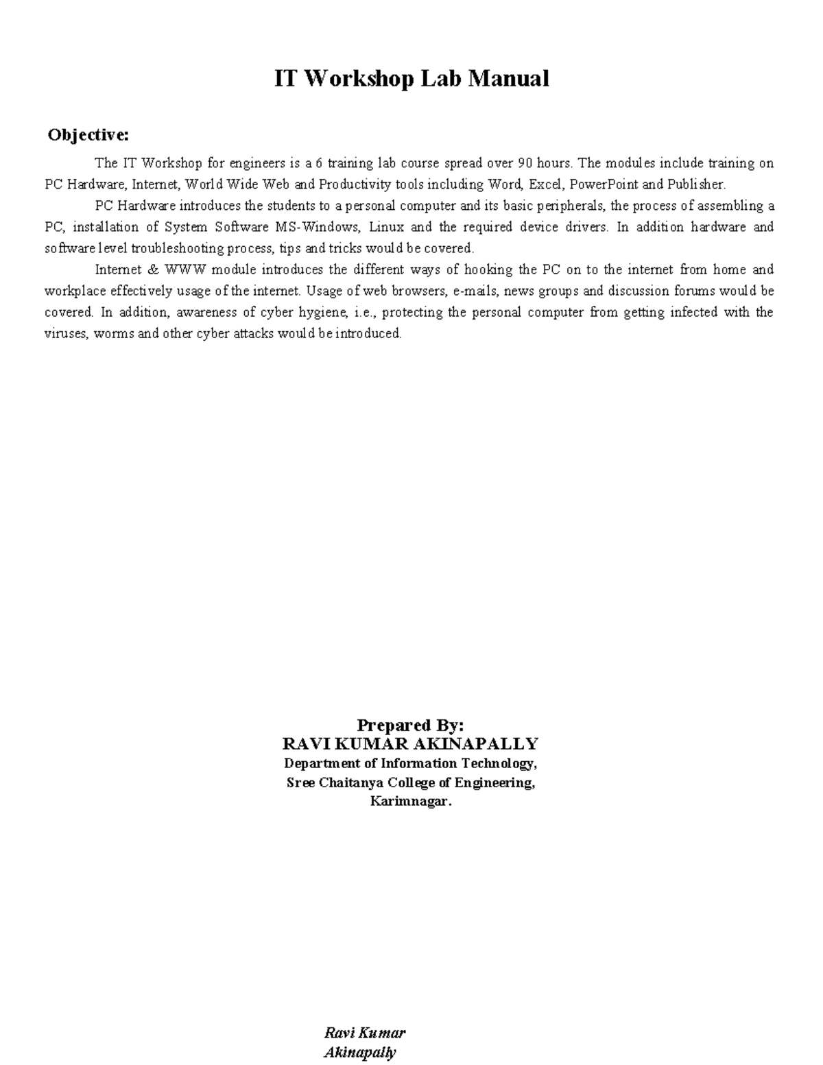 Final ITWS Lab Manual: Hardware Components & Installation Guide - Studocu