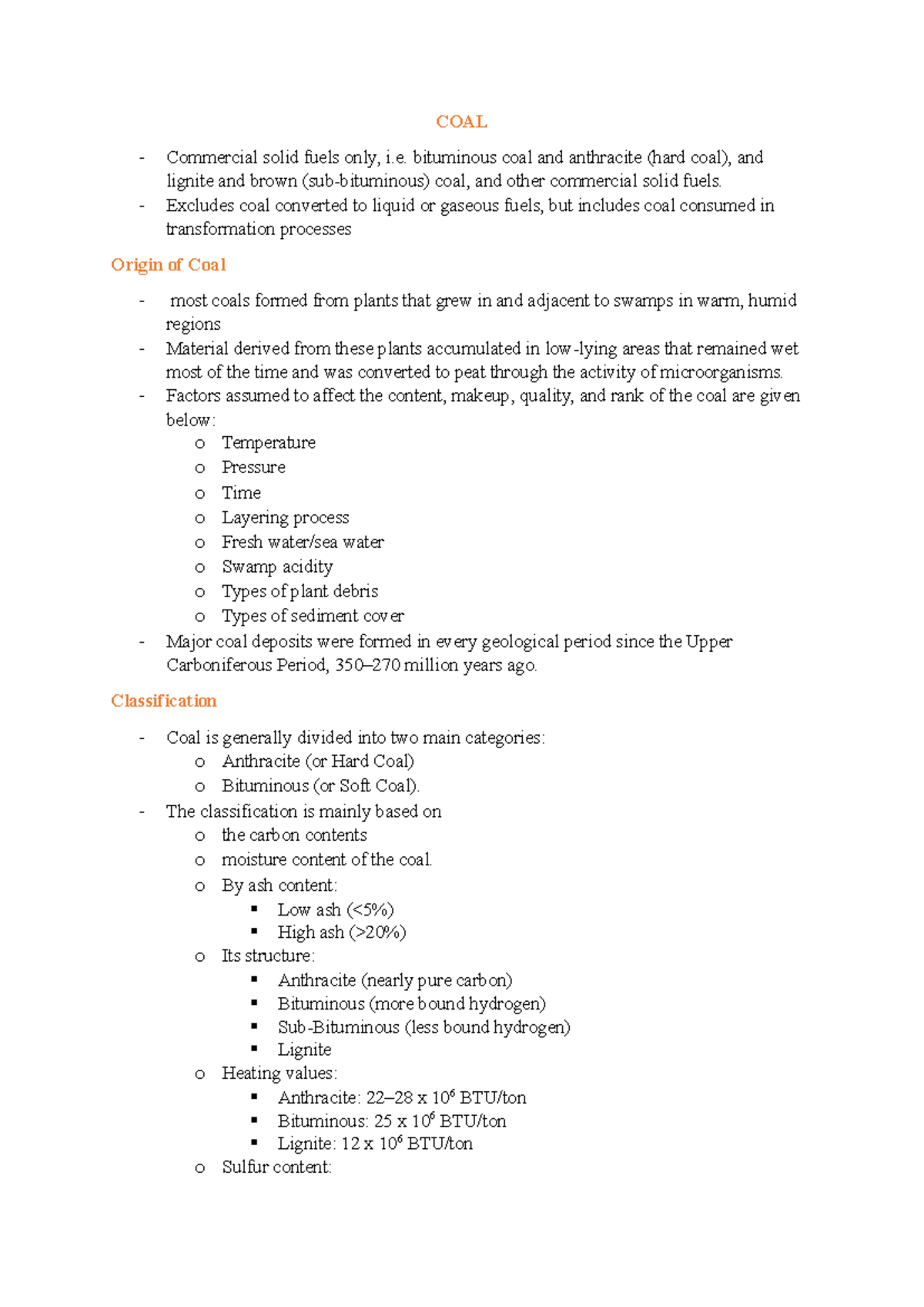 Notes final COAL - Summary conceptional physics - COAL Commercial solid ...