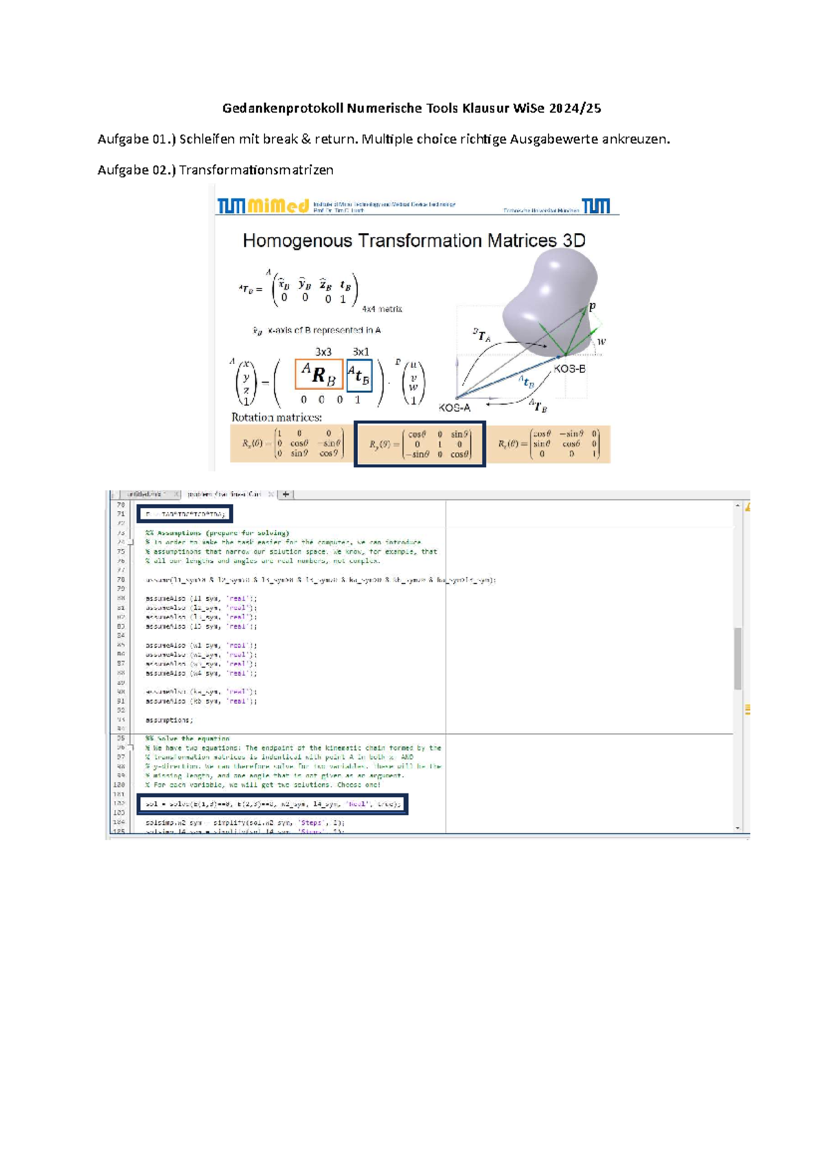 Gedankenprotokoll Numerische Tools Klausur WiSe 2024-25: Aufgabenübersicht - Document Preview