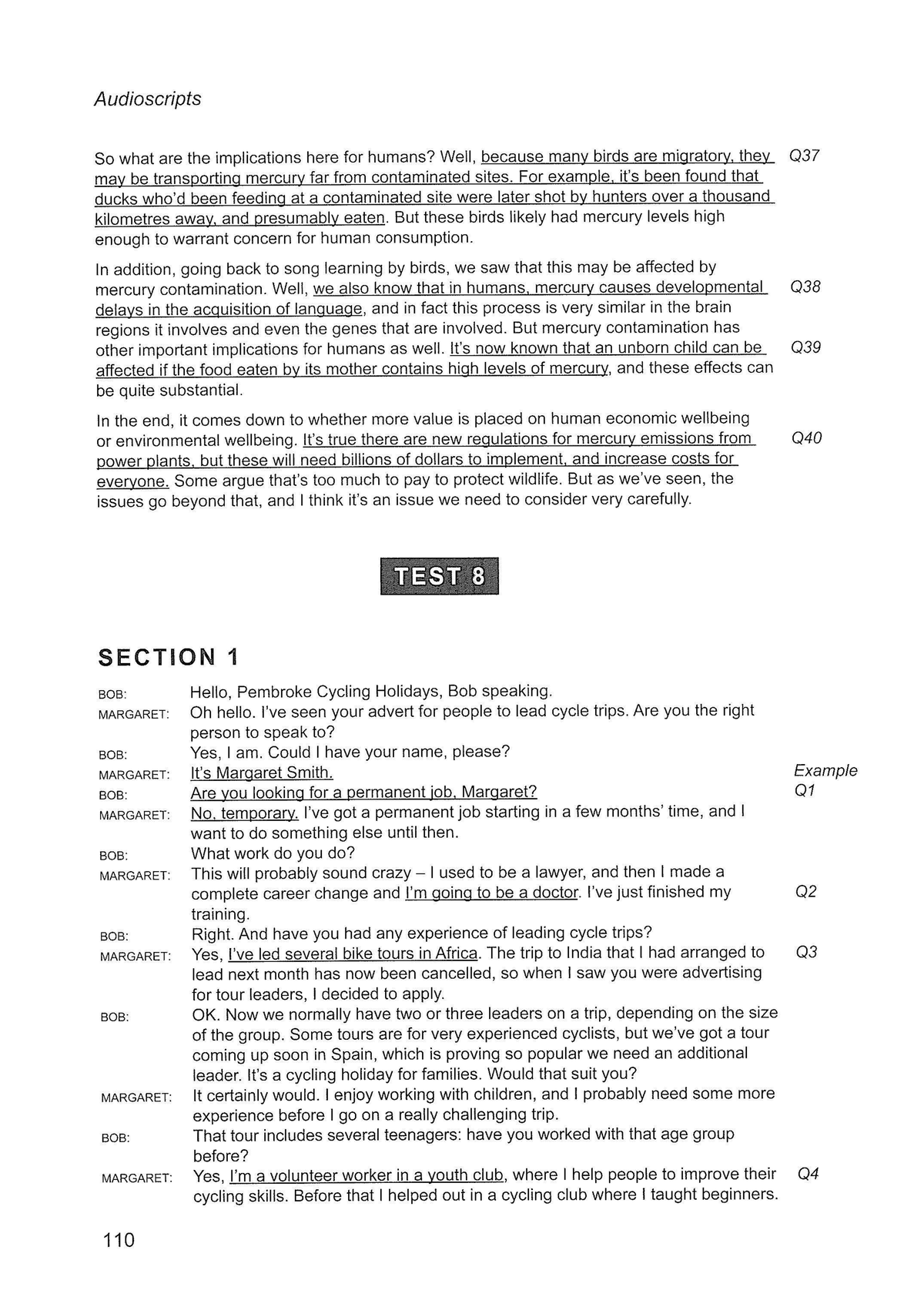 Cambridge IELTS 12 Listening Audioscripts (110-115) Analysis - Studocu