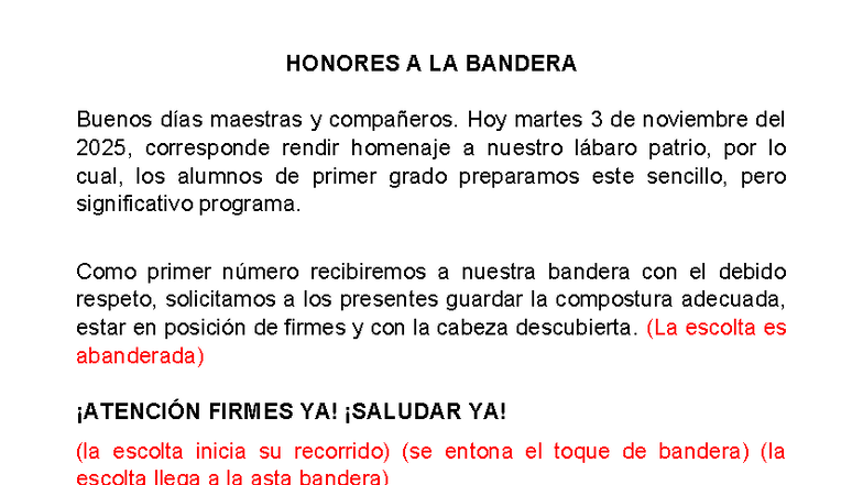 HONORES A LA BANDERA - Programa Cívico del 3 de Noviembre 2025 - Studocu