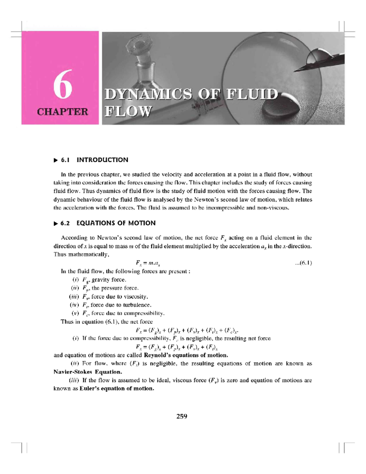Dynamics of Fluid Flow: Chapter 6 - Forces and Equations of Motion ...