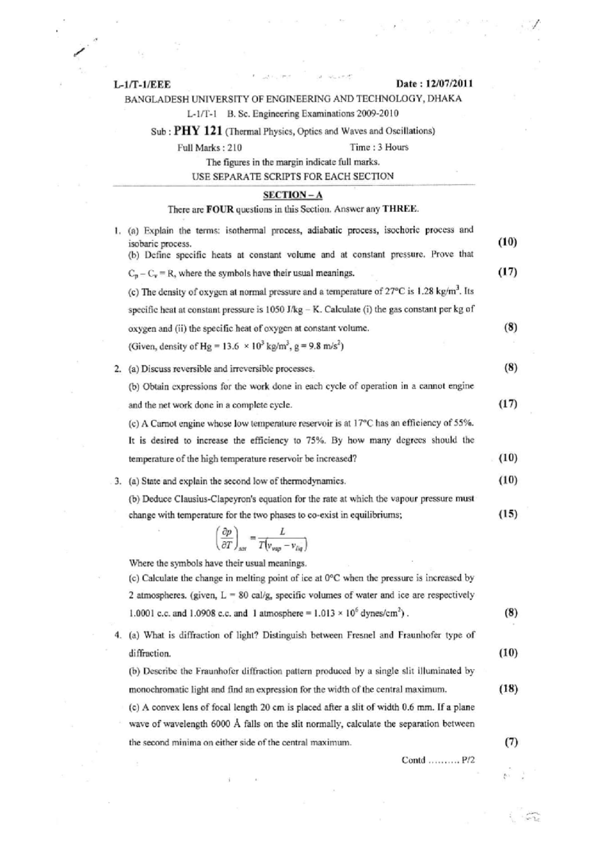 PHY 121 Merged TF - 2010-11 to 2021-22 - Physics - Studocu