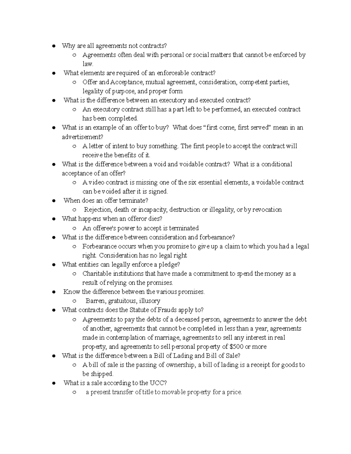 BUSI LAW Test #2 Study Guide: Key Concepts & Contract Principles - Studocu
