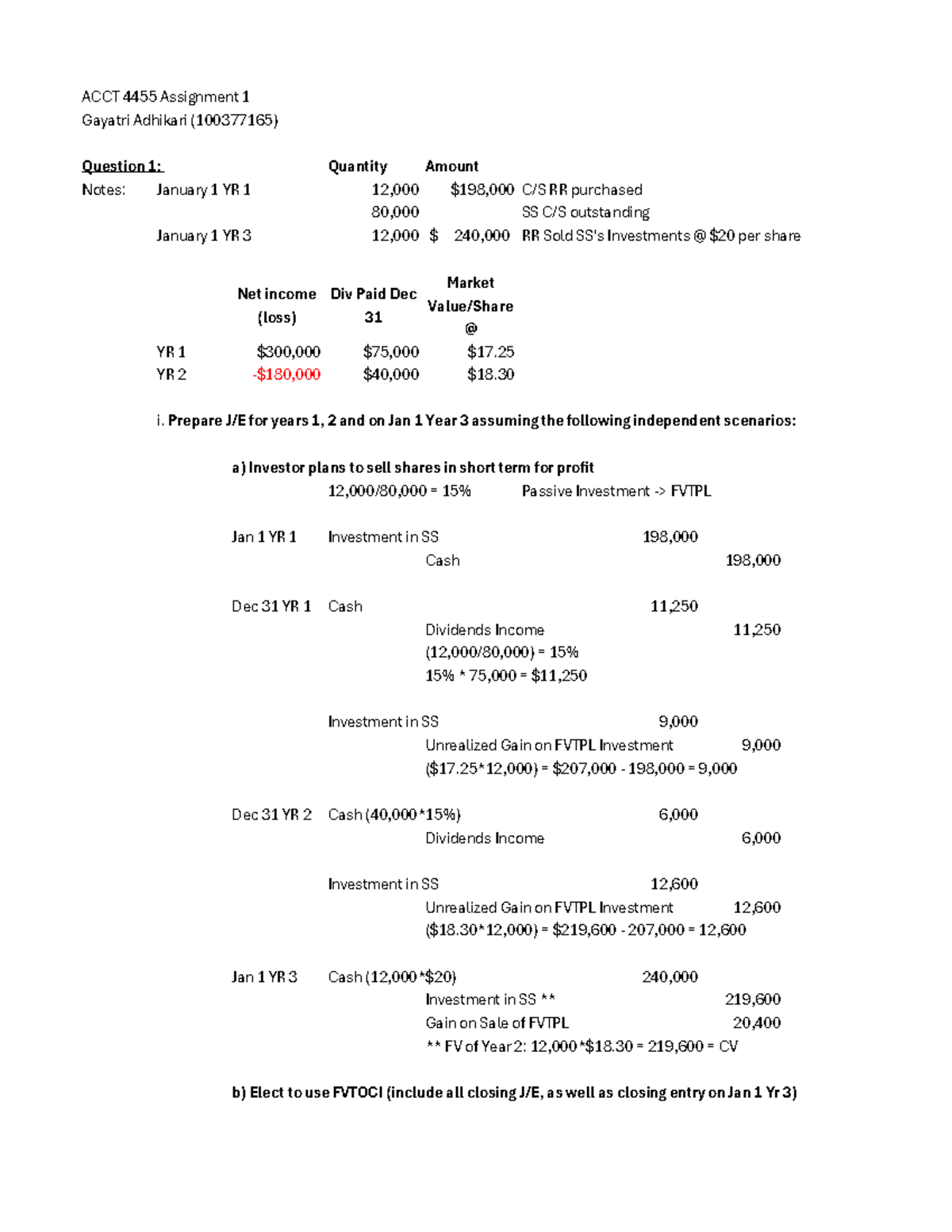 ACCT 4455 Assignment 1 - Financial Analysis and Consolidation Notes ...