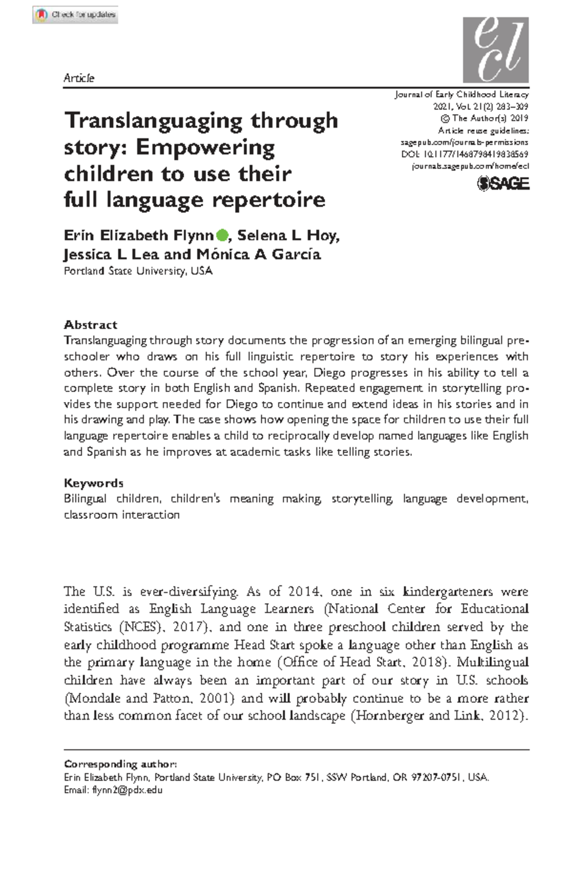Translanguaging Practices in Early Childhood: Diego's Storytelling ...