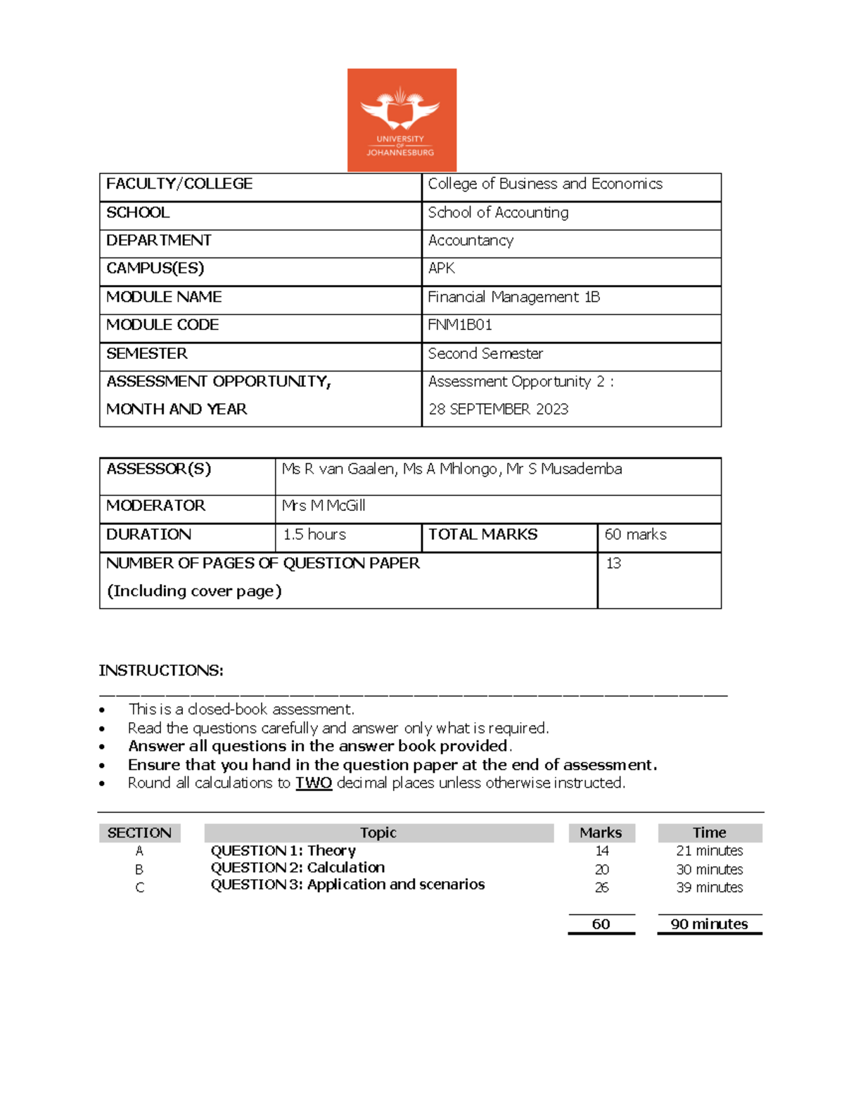 AO2 FNM1B2023 Financial Management 1B Final Exam Practice Test - Studocu