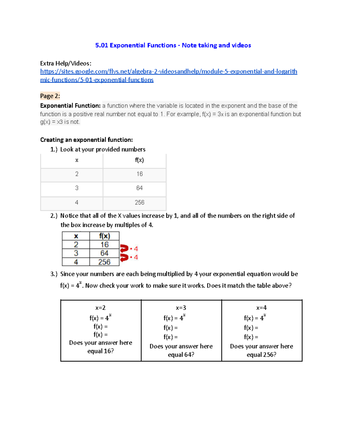 5.01 Exponential Functions - Notes and Videos for Algebra 2 Study - Studocu