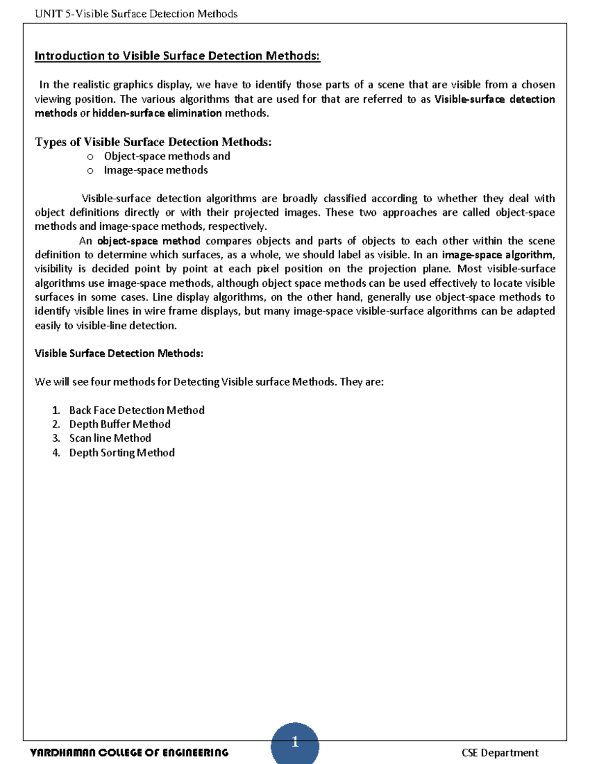 Unit 5 visible surface detection methods - 1 Introduction to Visible ...