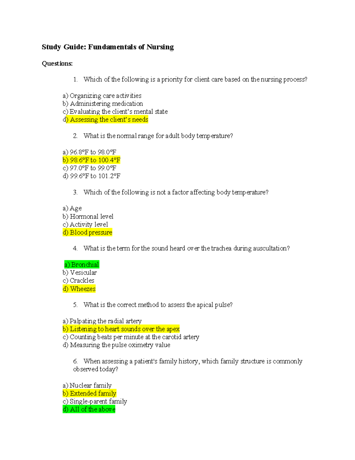 NUR 101: Exam 2 Study Guide for Fundamentals of Nursing - Studocu