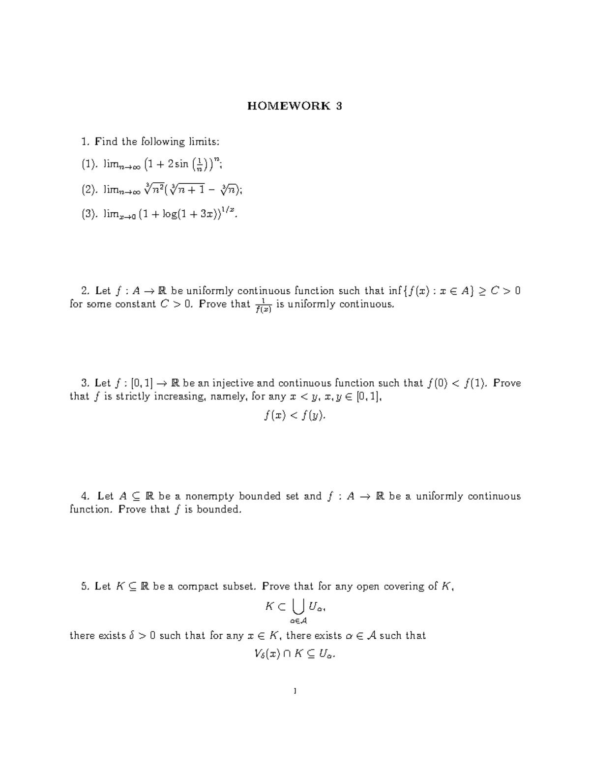 HW-3: Limits and Uniform Continuity Proofs - Studocu