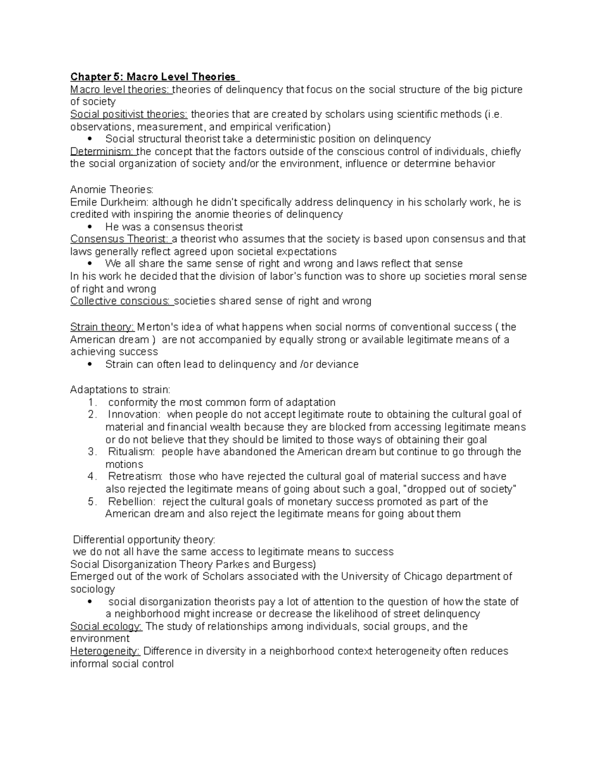 Delinquency Chapter 5: Macro Level Theories Reading Notes - Studocu