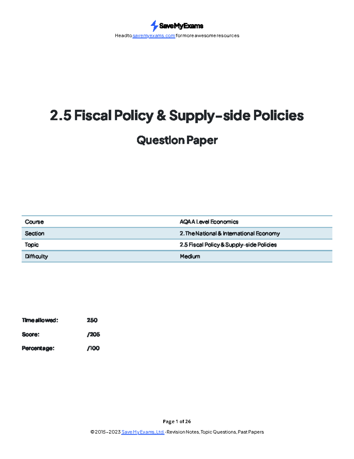 AQA A Level Economics: Fiscal & Supply-side Policies Overview - Studocu