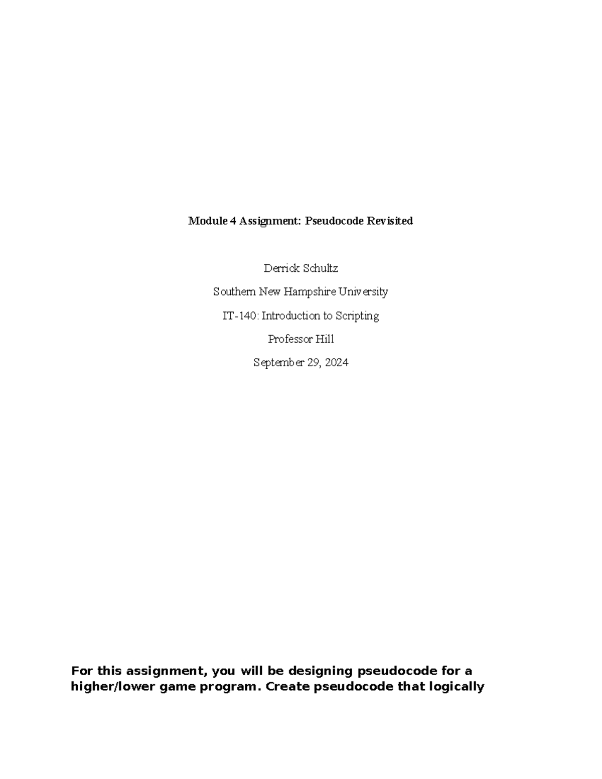 IT140 Module 4 Assignment: Pseudocode for Higher/Lower Game - Studocu