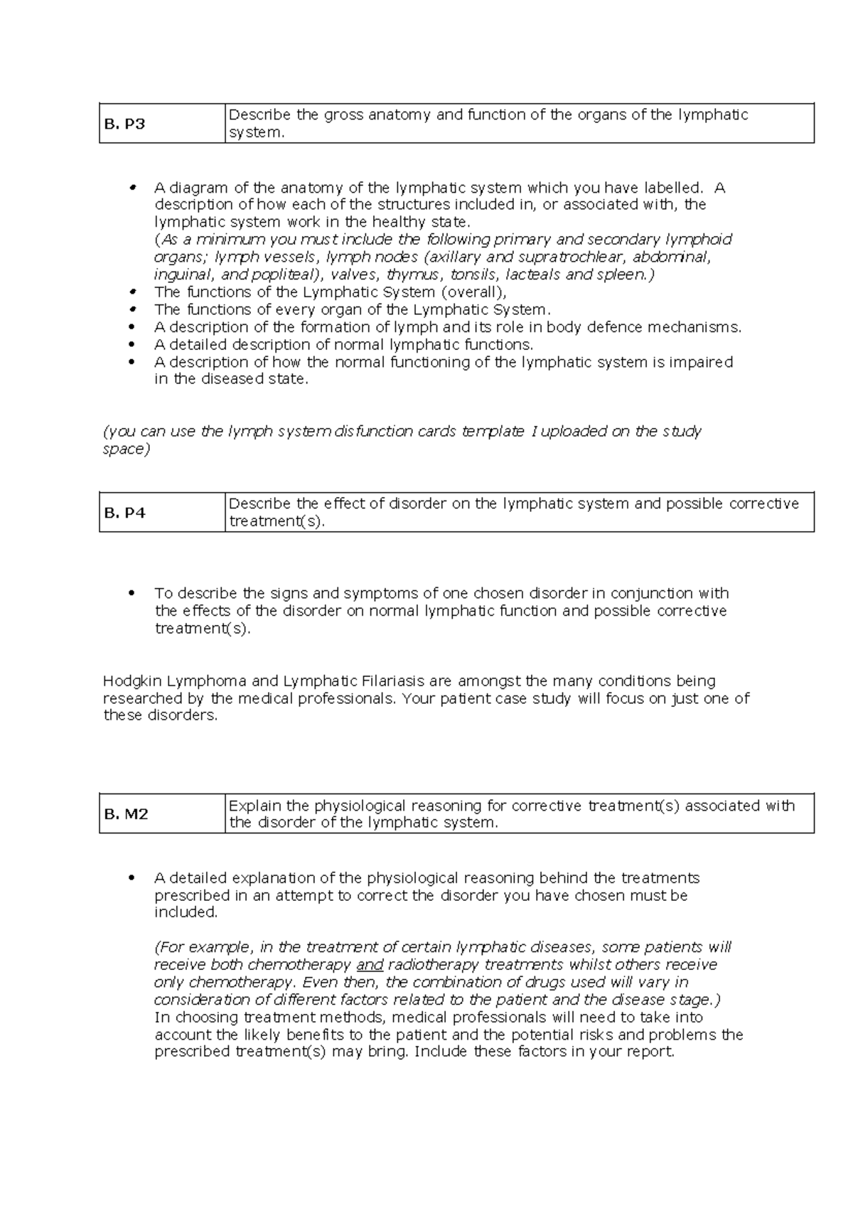 Assignment 2 The Lymphatic System bullet points - B. P Describe the ...
