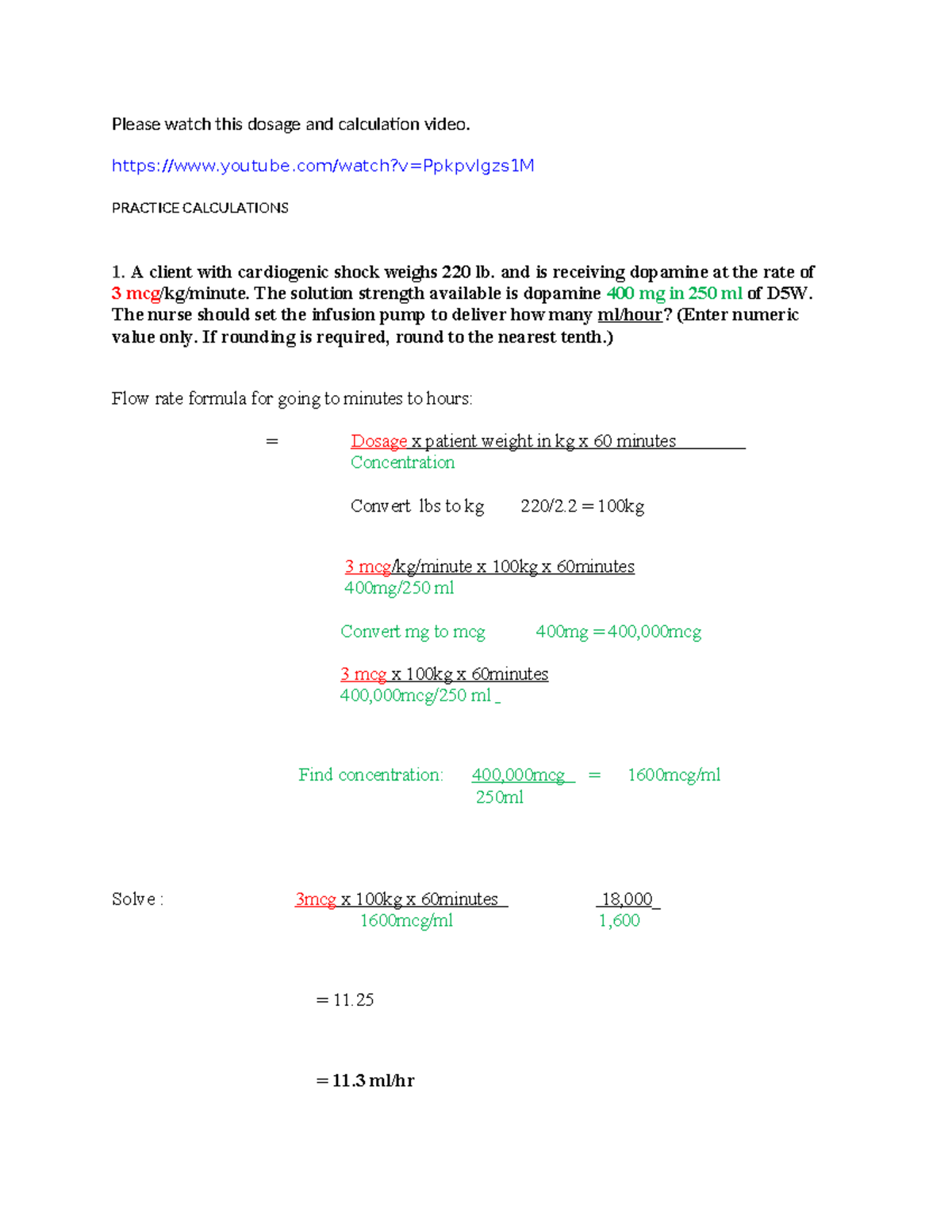 Dosage & Calculation Practice for Nursing (NUR 101) - Studocu