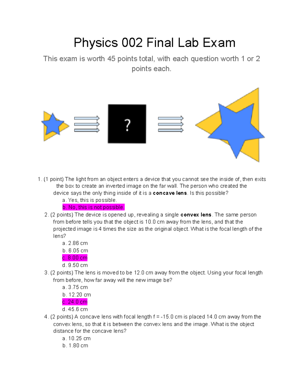 Physics 2 Lab Final - Physics 002 Final Lab Exam This exam is worth 45 ...