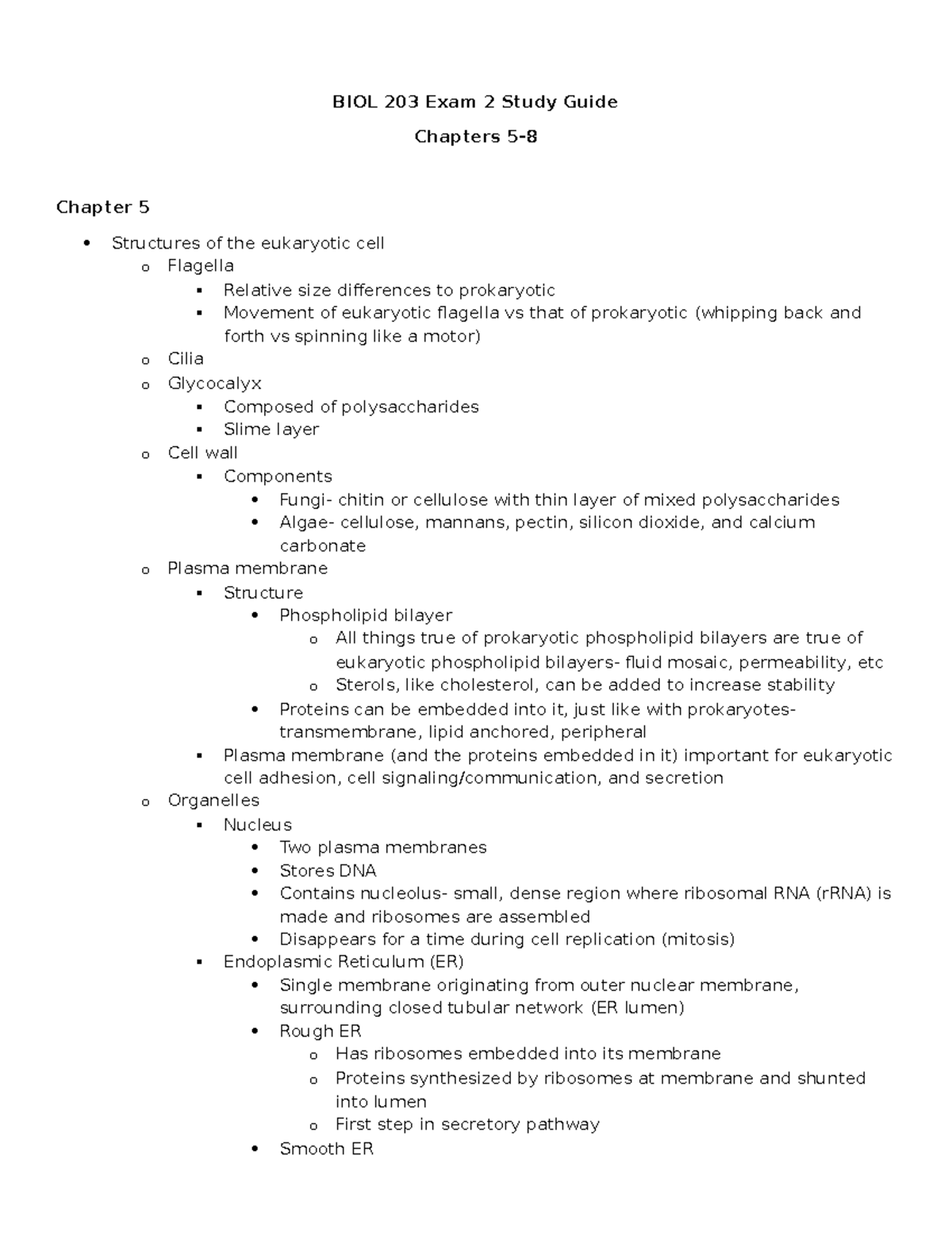 BIOL 203 Exam 2 Study Guide: Eukaryotic Cells and Viral Infections ...