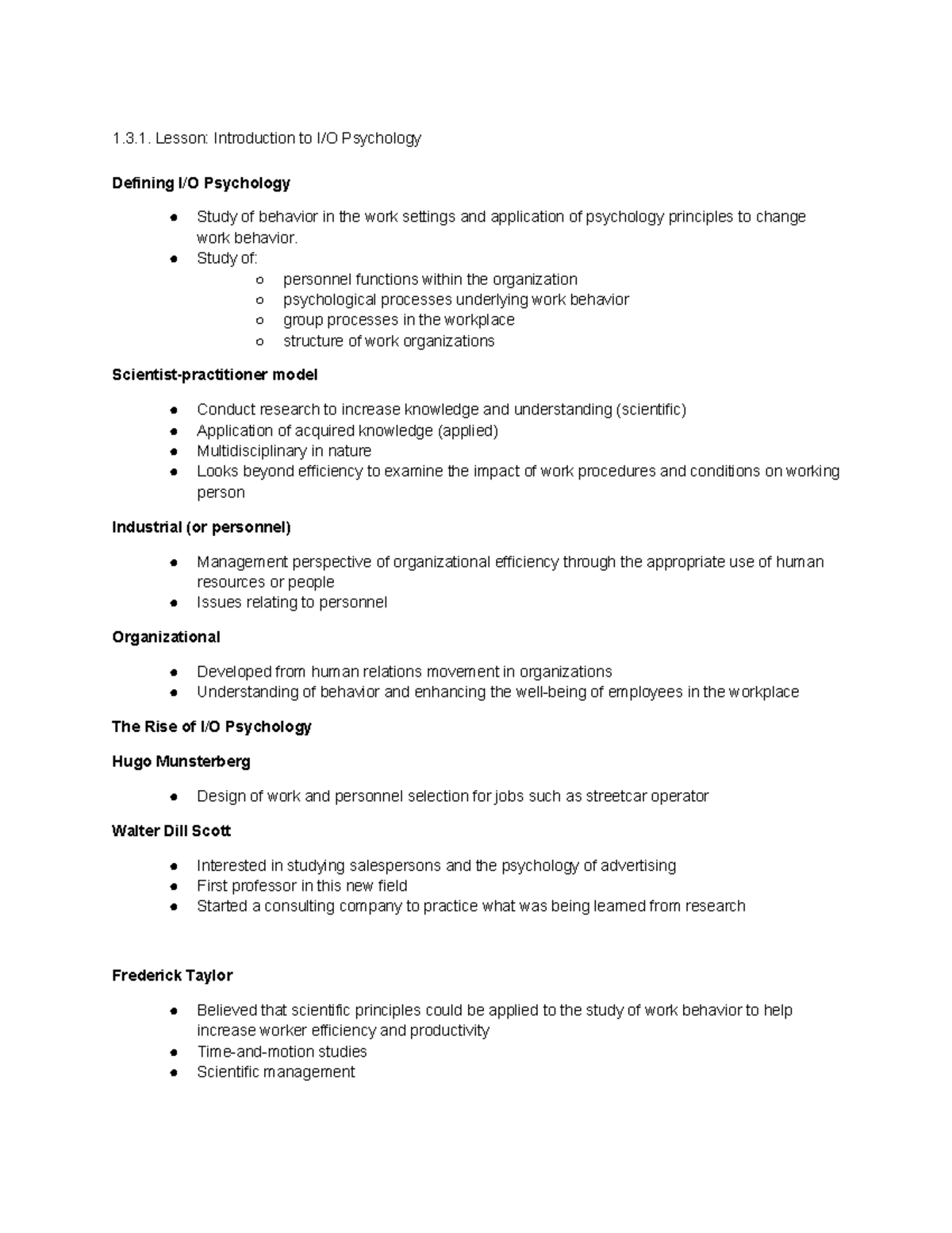 Midterm Study Notes: I/O Psychology (PSY 305) - Key Concepts & Trends ...