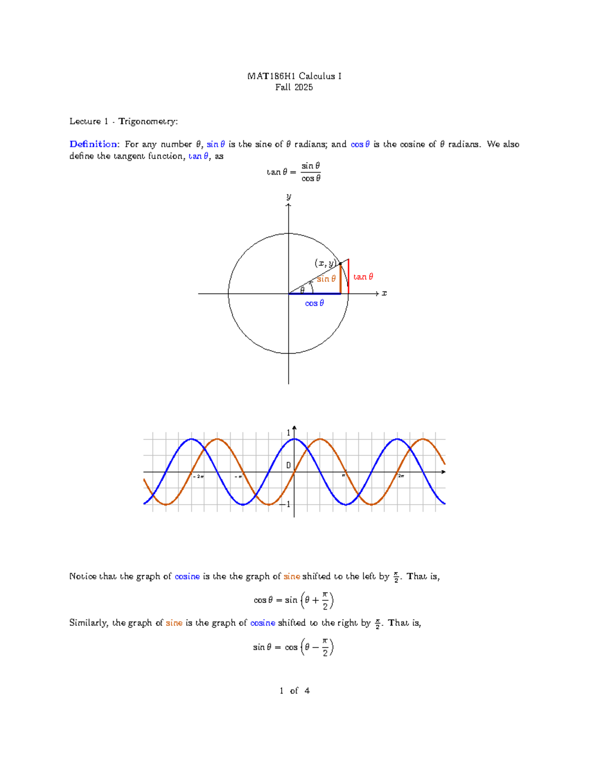 MAT186H1 Calculus I Fall 2025 Lecture 1: Trigonometry Concepts - Studocu