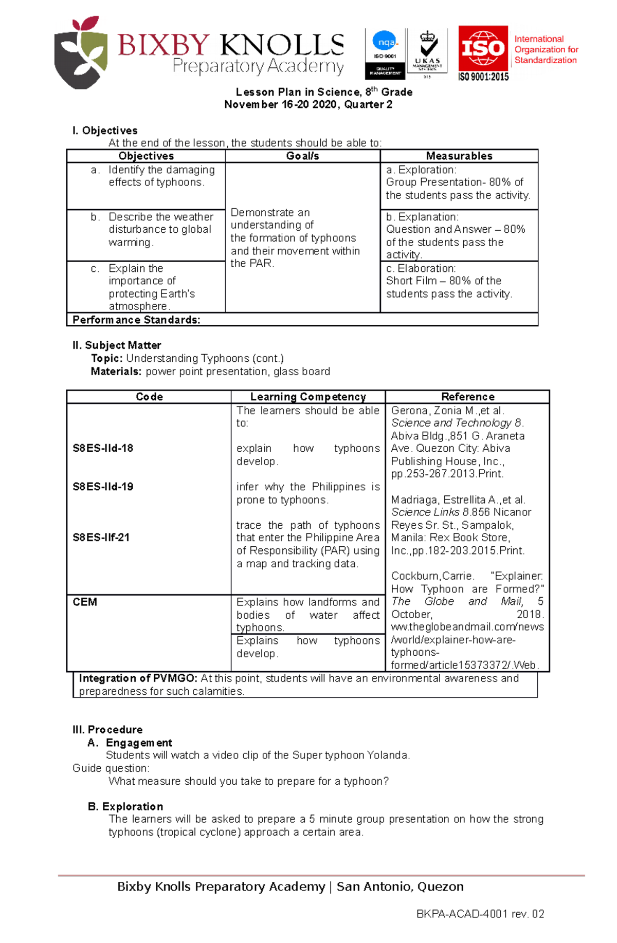 SCI8 Q2 W9 L7 Understanding Typhoons - Lesson Plan - Studocu