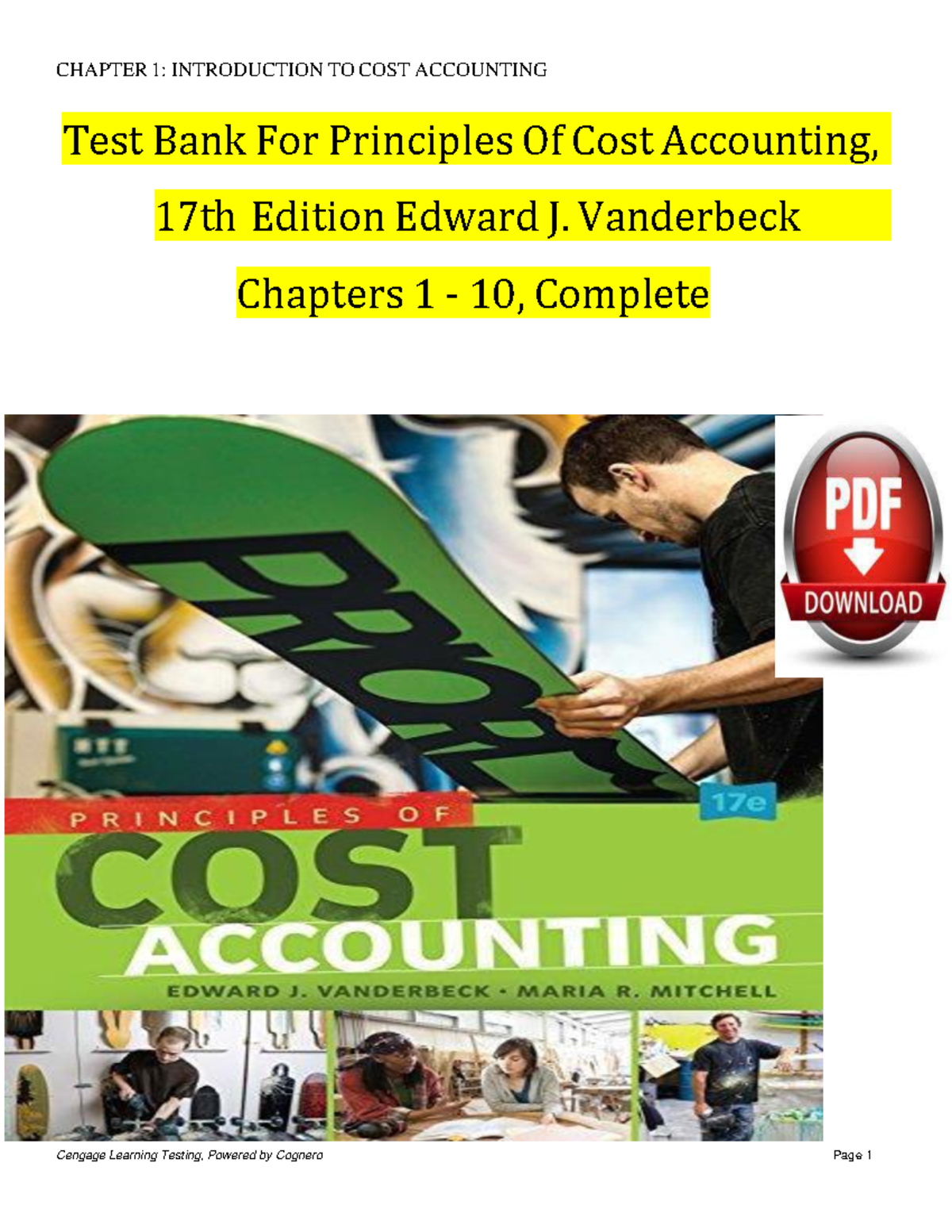 TEST BANK for Cost Accounting Principles [PRIN.EDWA.16], Chs 1-10 ...