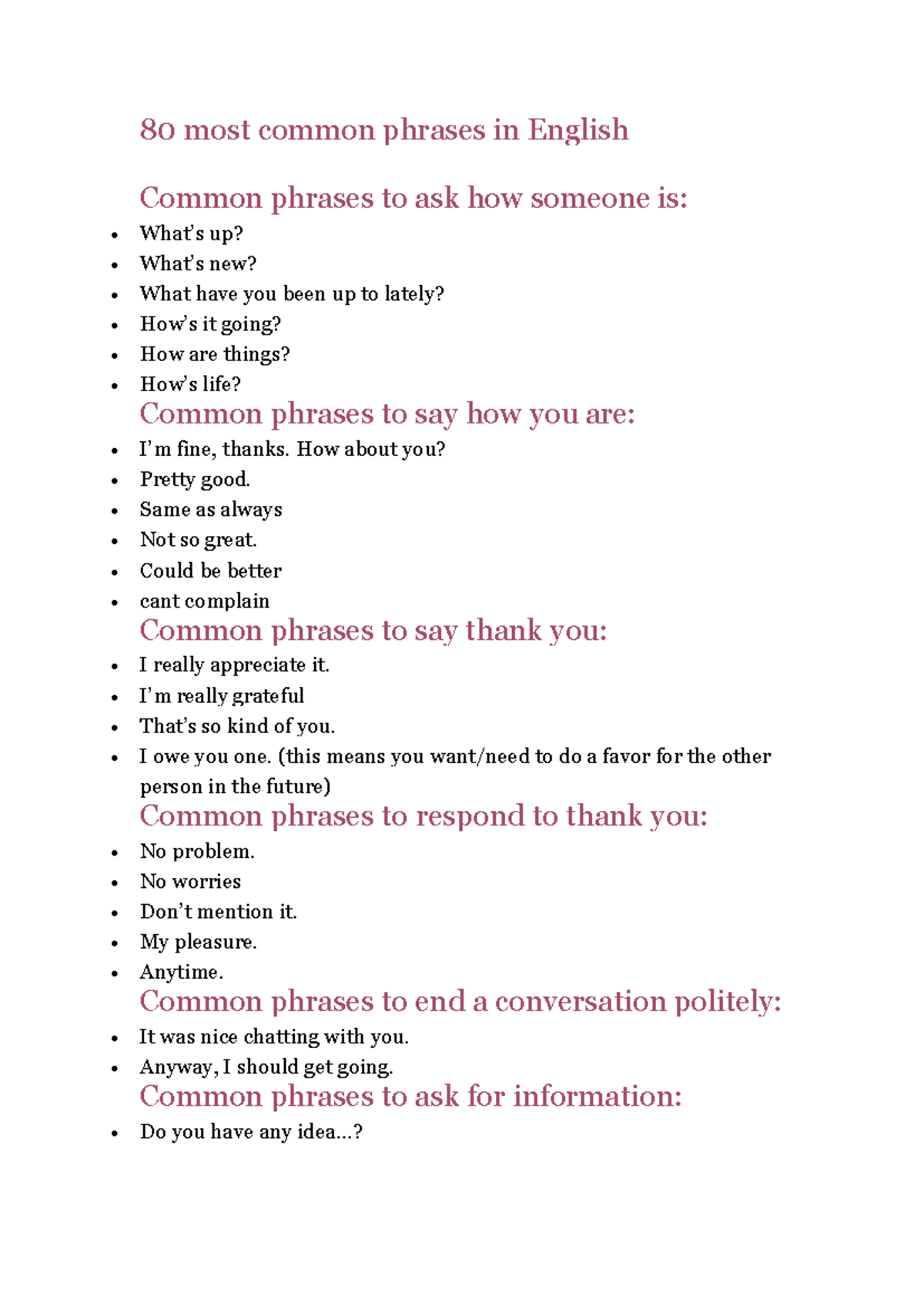 Common Phrases And Sayings In English