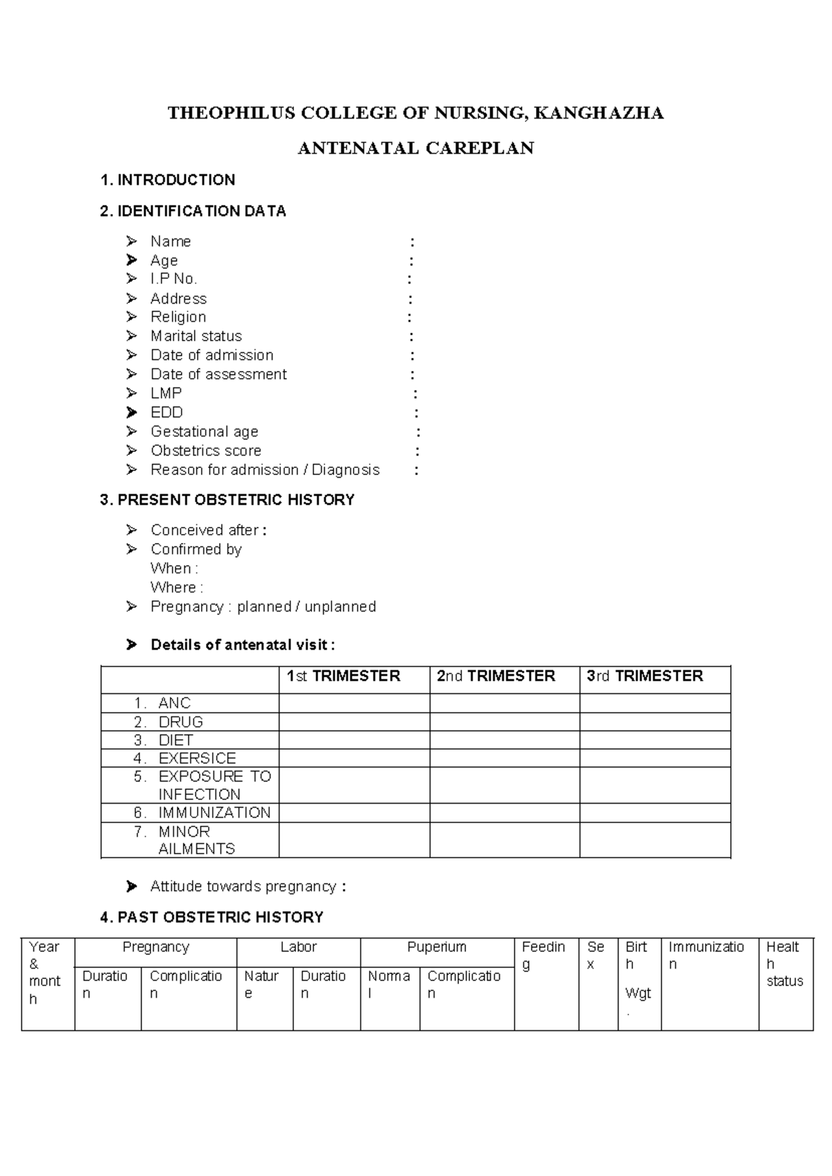 ANT 101 - Antenatal & Postnatal Care Plan Format Guide - Studocu