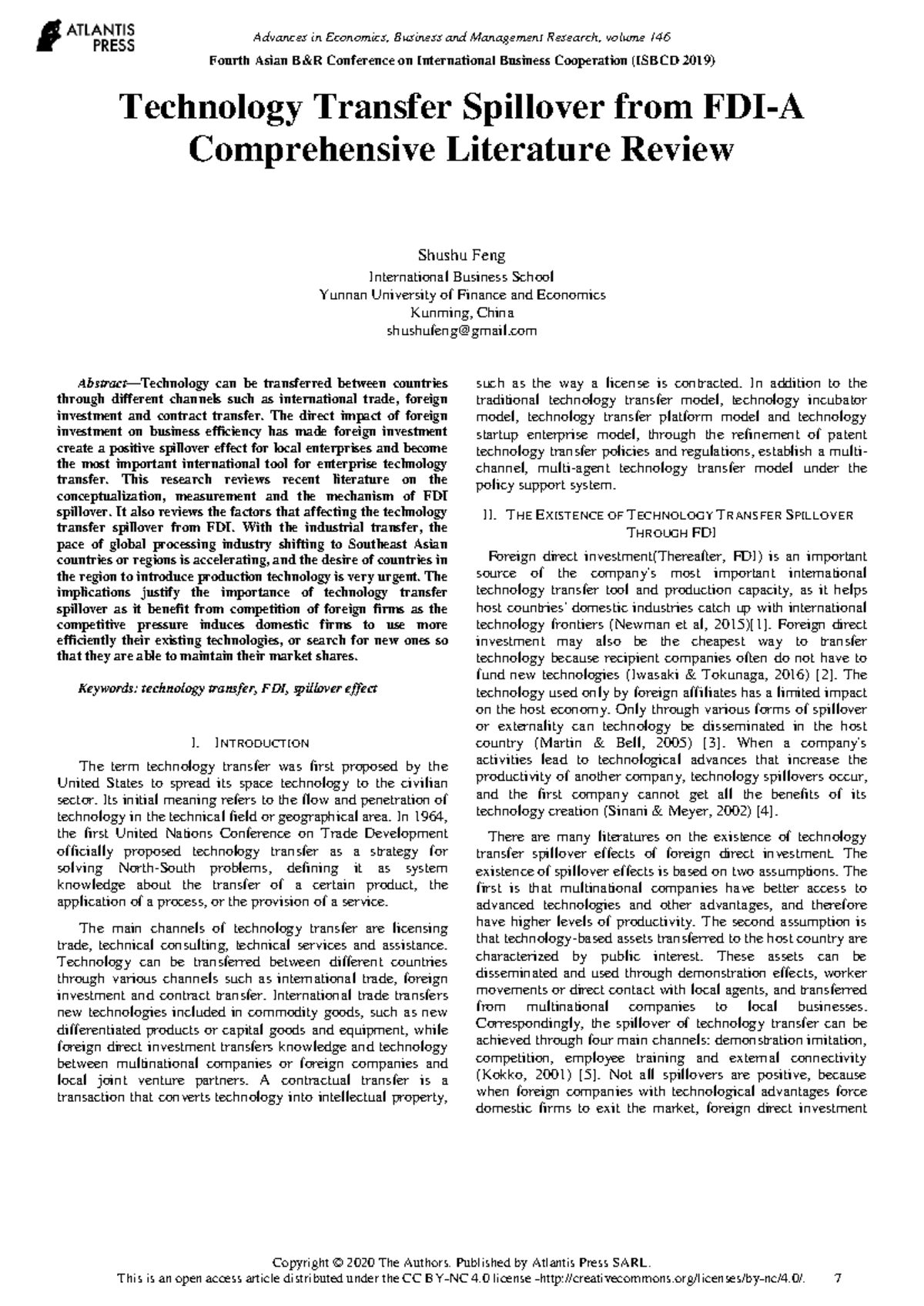 Advances in FDI Technology Transfer Spillover: A Literature Review ...