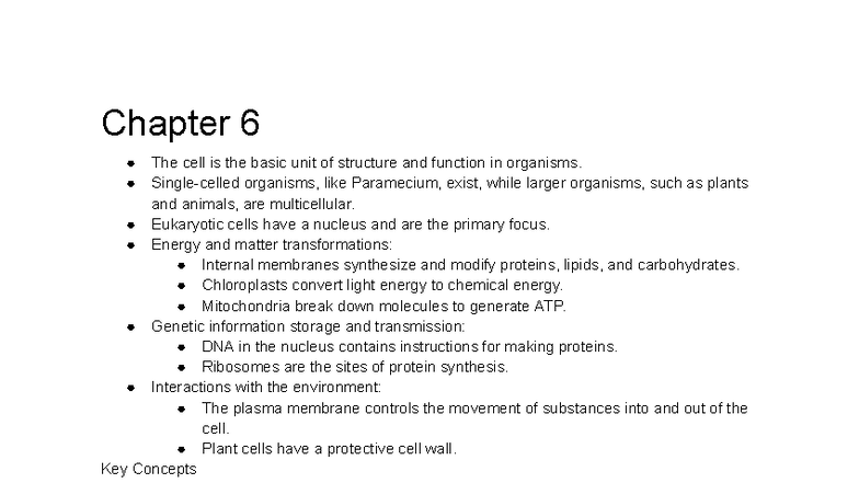 AP Bio Chapter 6: Eukaryotic Cell Structure & Function Overview - Studocu