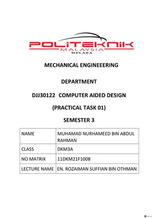 DJJ30122 Practical Task 01 - Computer Aided Design (Semester 3) - Studocu
