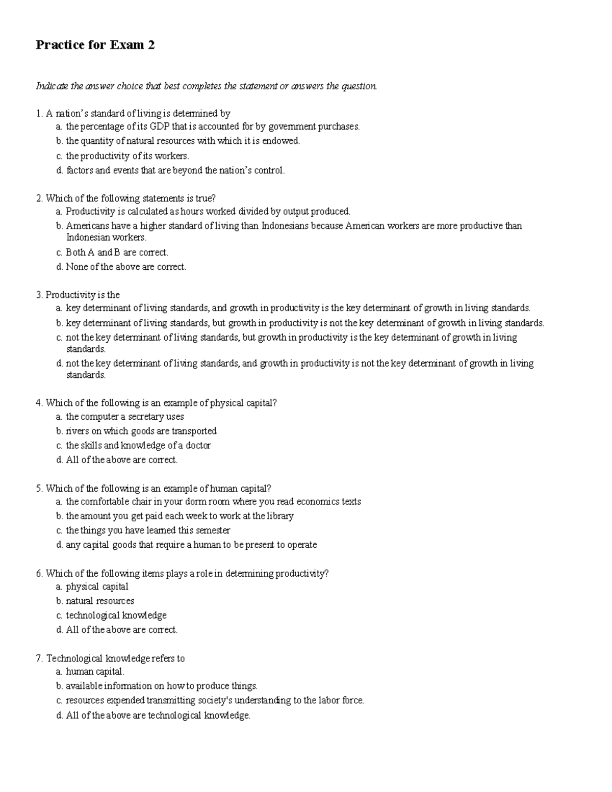 Practice Exam 2 for Economics: Understanding Inflation and Monetary ...