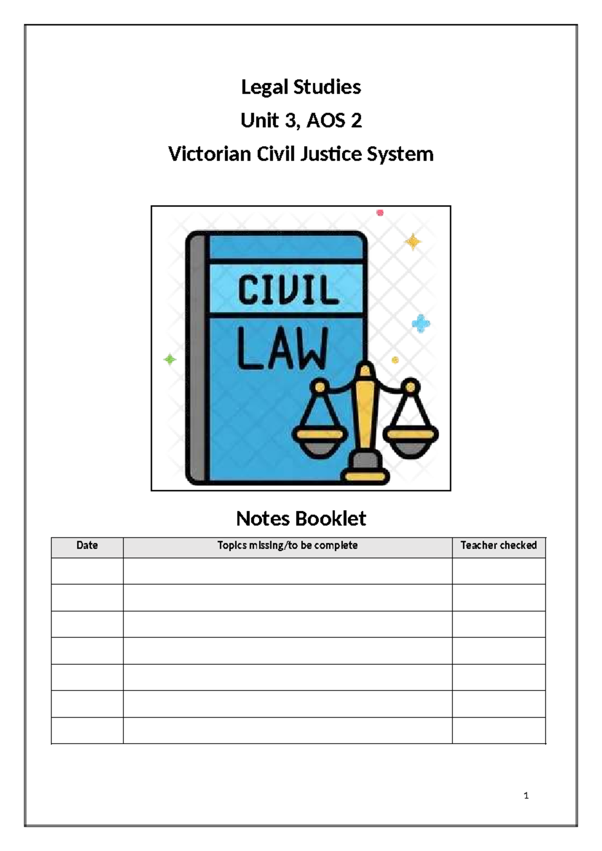 2024 Legal Studies U3 AOS2 Notes Booklet - Legal Studies Unit 3, AOS 2 ...
