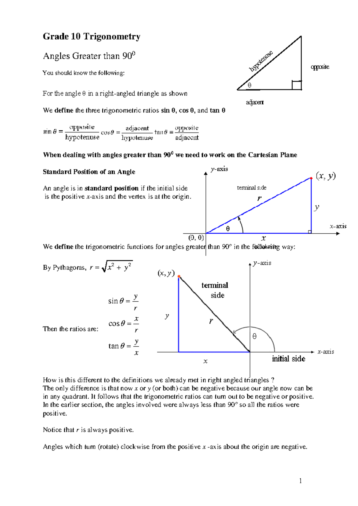 G10 Trigonometry: Angles > 90° and Trig Ratios Explained - Studocu