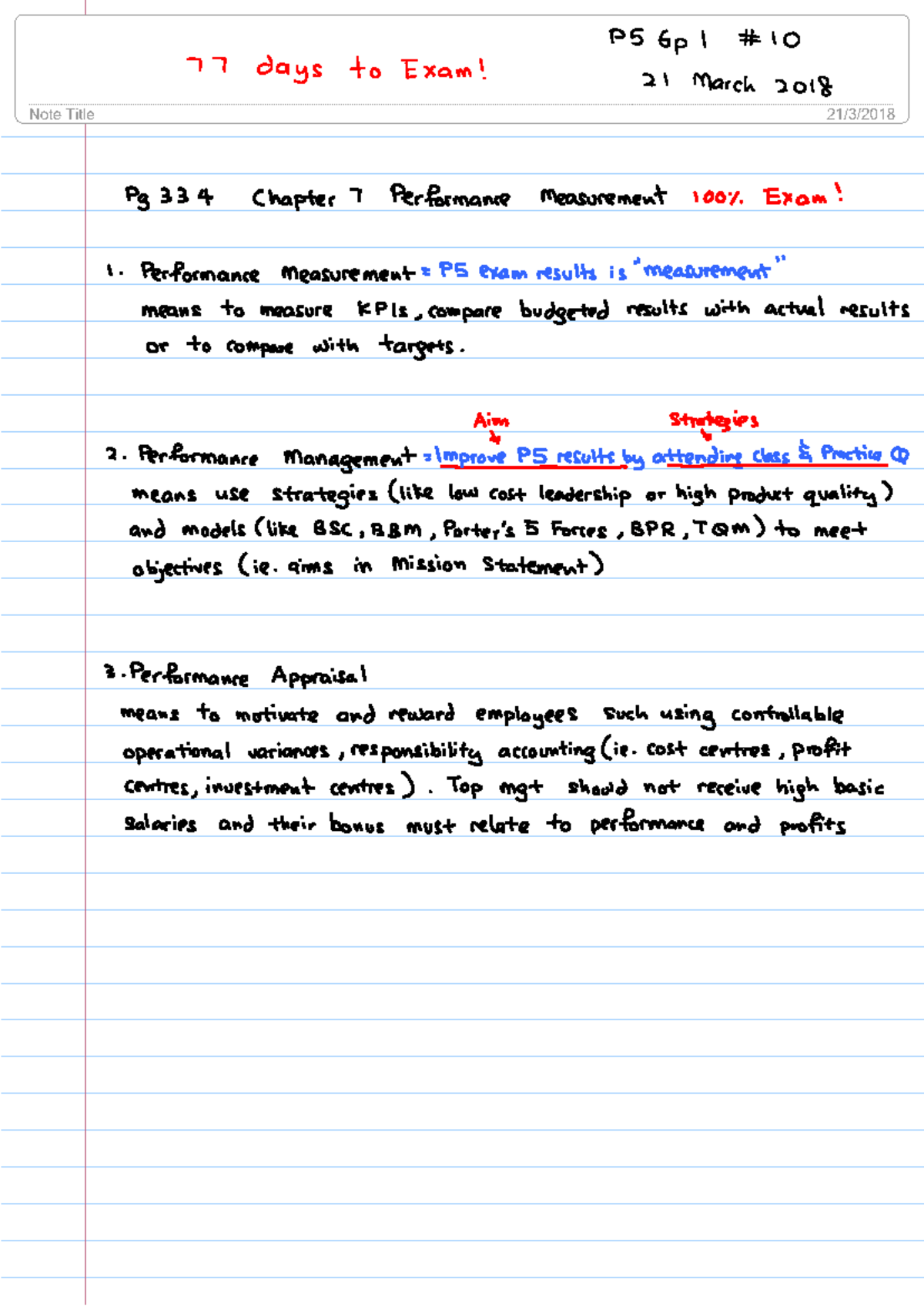P5 Lesson Lecture Notes on Performance Measures and Analysis - Studocu