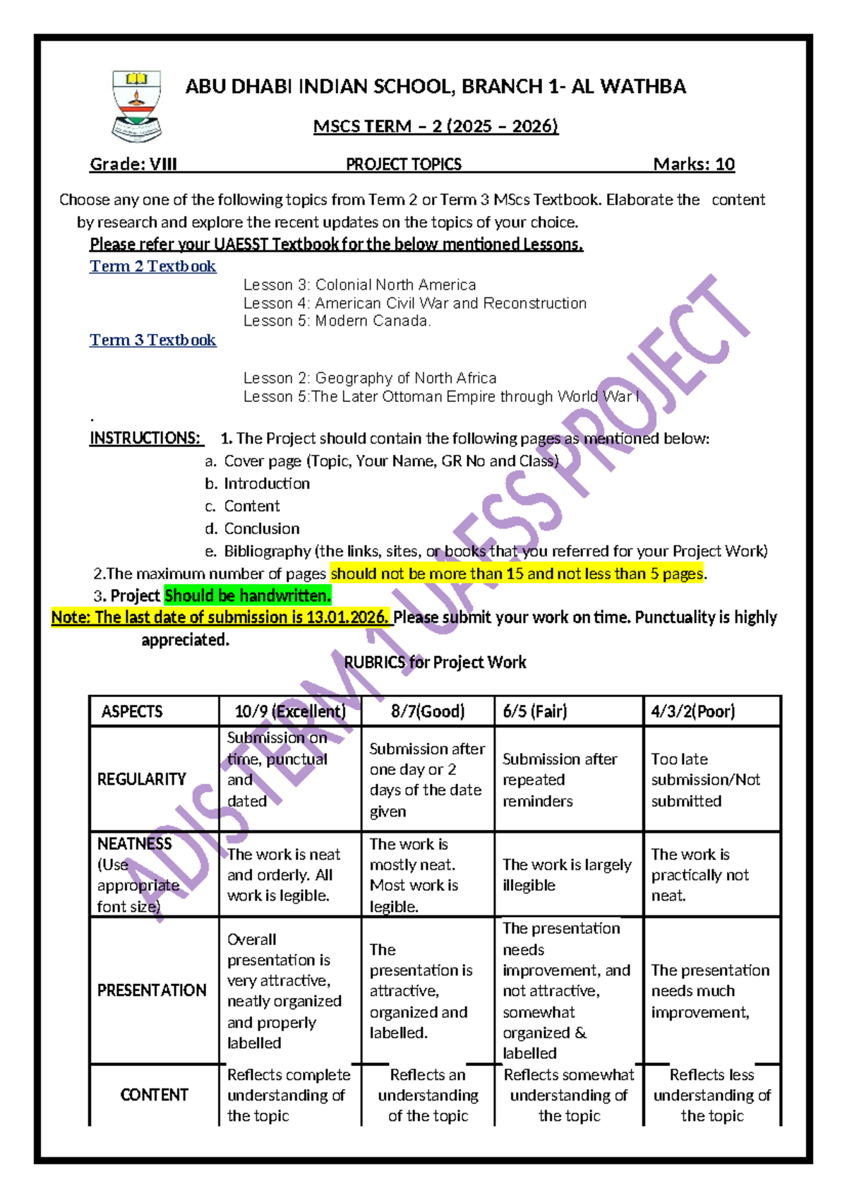 Grade 8 MSCS Term 2 Project Topics (2025-2026) - Studocu