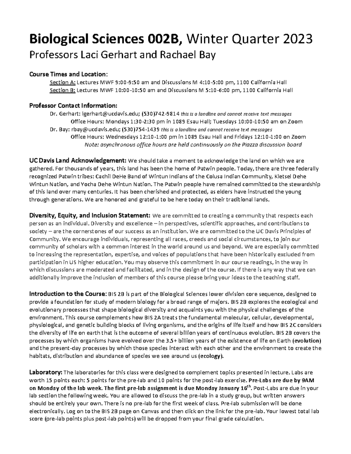 Syllabus for BIS 2B: Biological Sciences - Winter Quarter 2023 - Studocu
