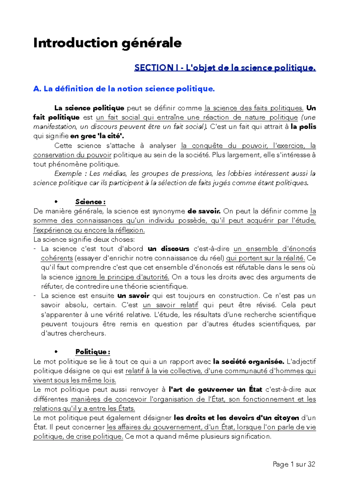 Sciences politiques - notes de cours - Sciences politiques Leçon 1 - Qu ...