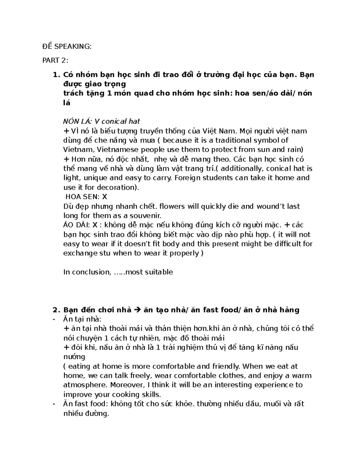 ĐỀ SPEAKING - VSTEP: Phân Tích Quà Tặng và Hoạt Động Xã Hội - Document Preview