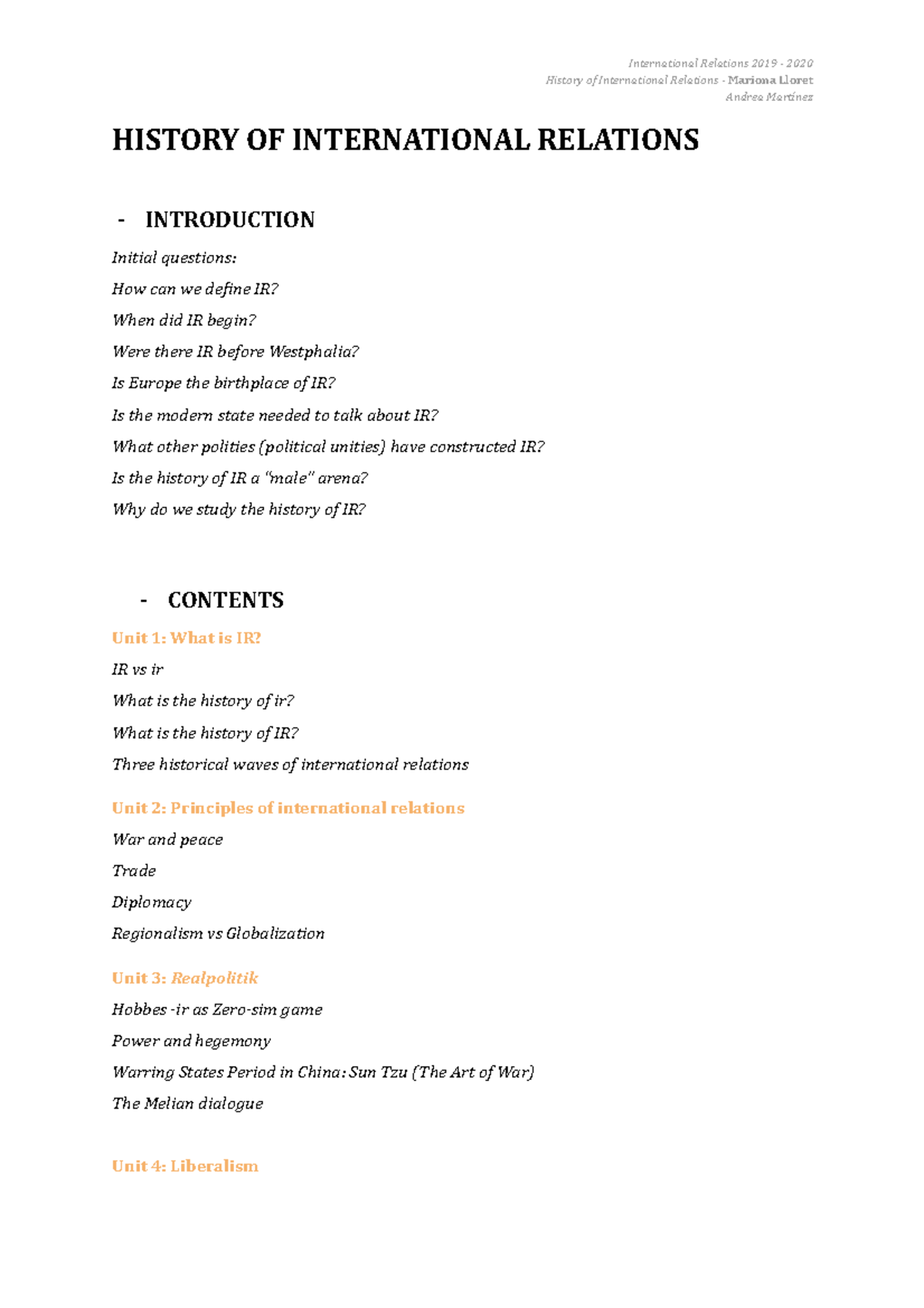 Final Exam Notes - History of International Relations (IR 101) - Studocu