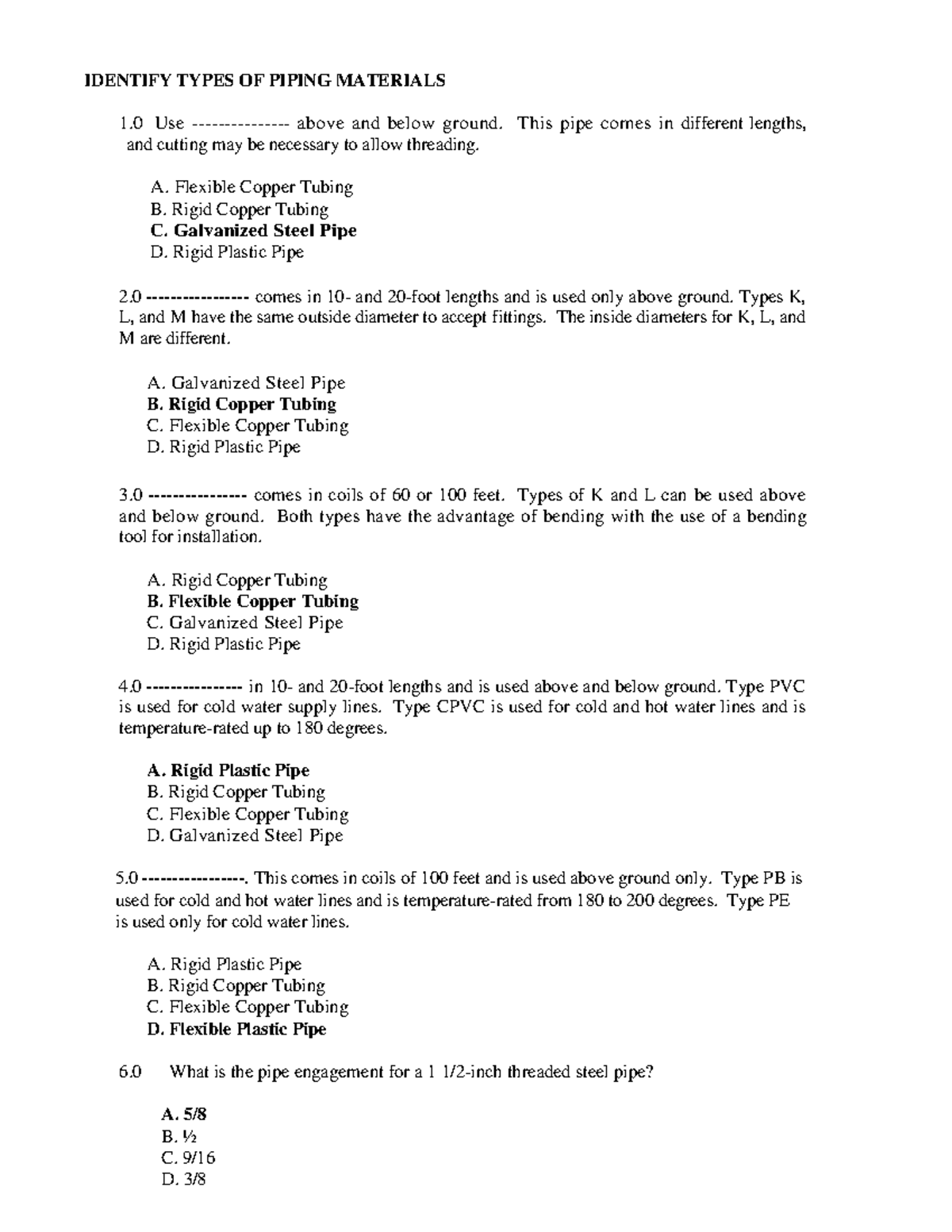 Master Plumber Practical Problems - IDENTIFY TYPES OF PIPING MATERIALS ...